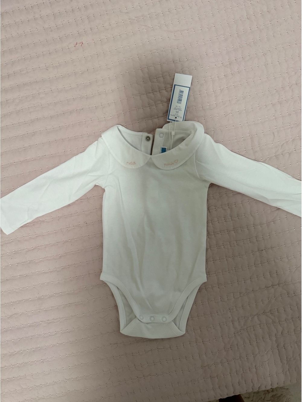 Jacadi Paris Baby Girl 12M White Peter Pan Collar Bodysuit NWT